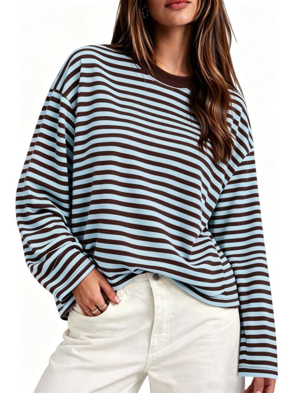 Striped Long Sleeve Shirt Women Casual Fall Oversized Tshirts
